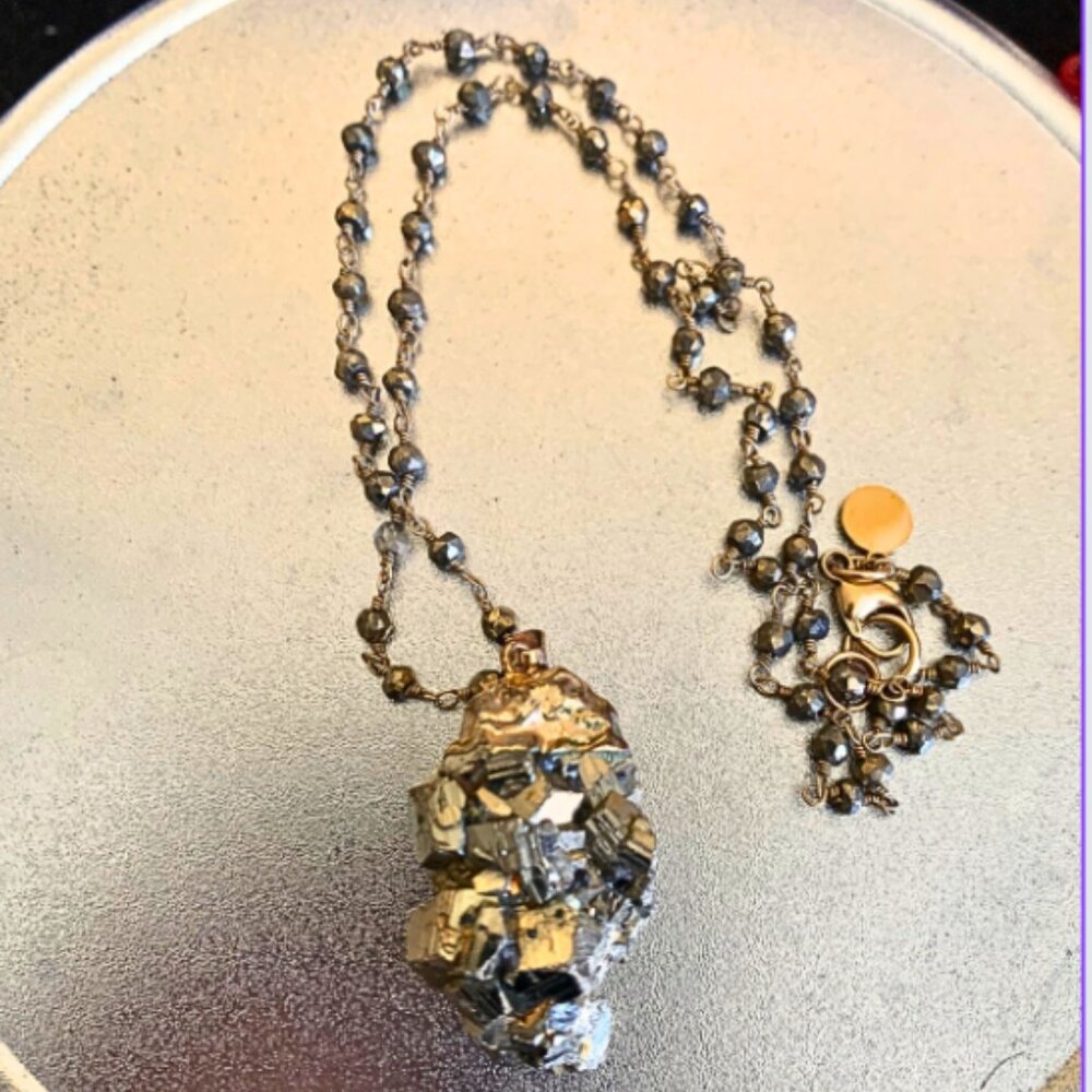 Pyrite Fools Gold Druzy Pendant Necklace View 2